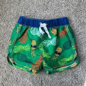 Hanna Andersson lined swim trunks, 3-6 month, pineapple print and green